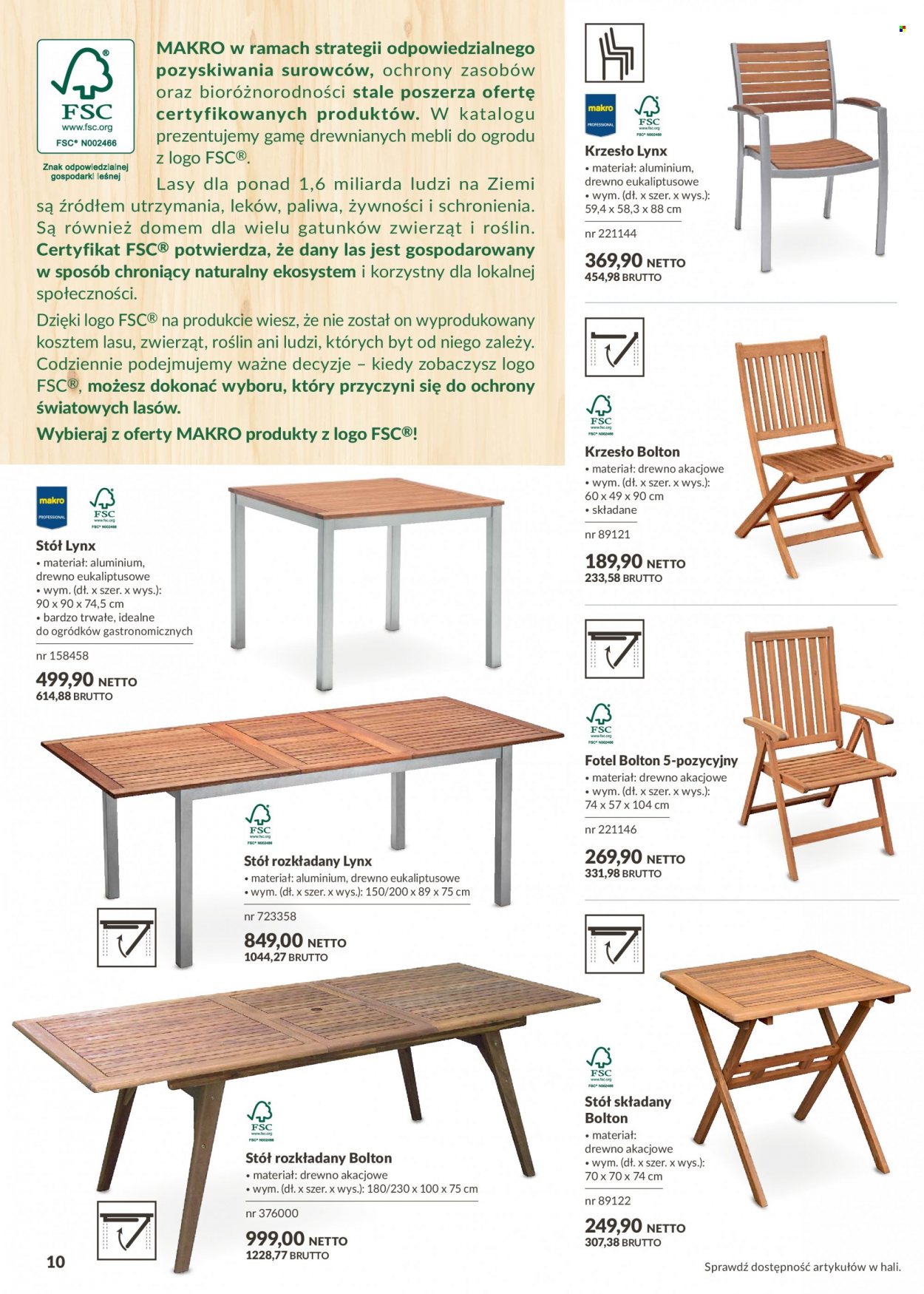 Gazetka Makro - Produkty w akcji - stół rozkładany, stół, krzesło, fotel, stół składany. Strona 10.