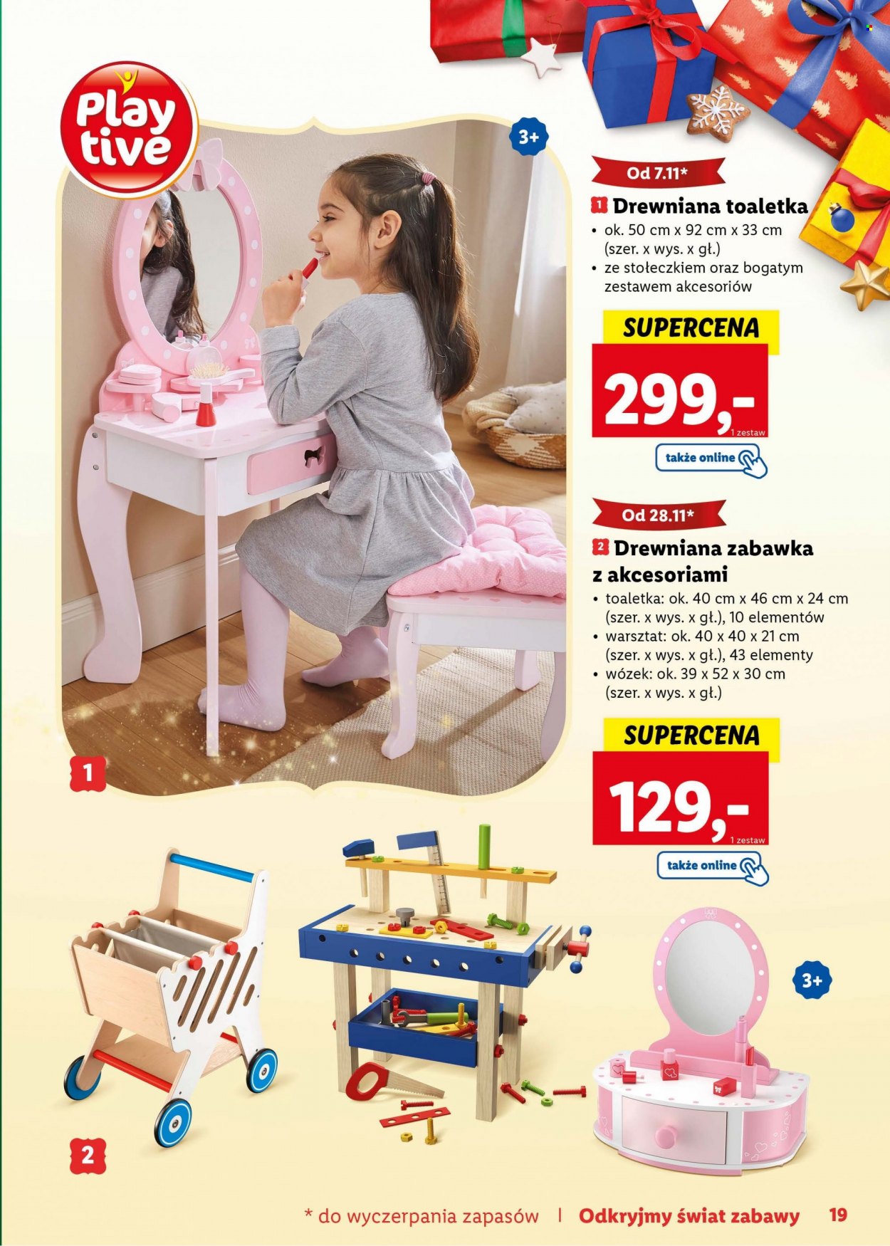 Gazetka Lidl - Produkty w akcji - wózek, zabawka, toaletka, zabawki drewniane. Strona 19.