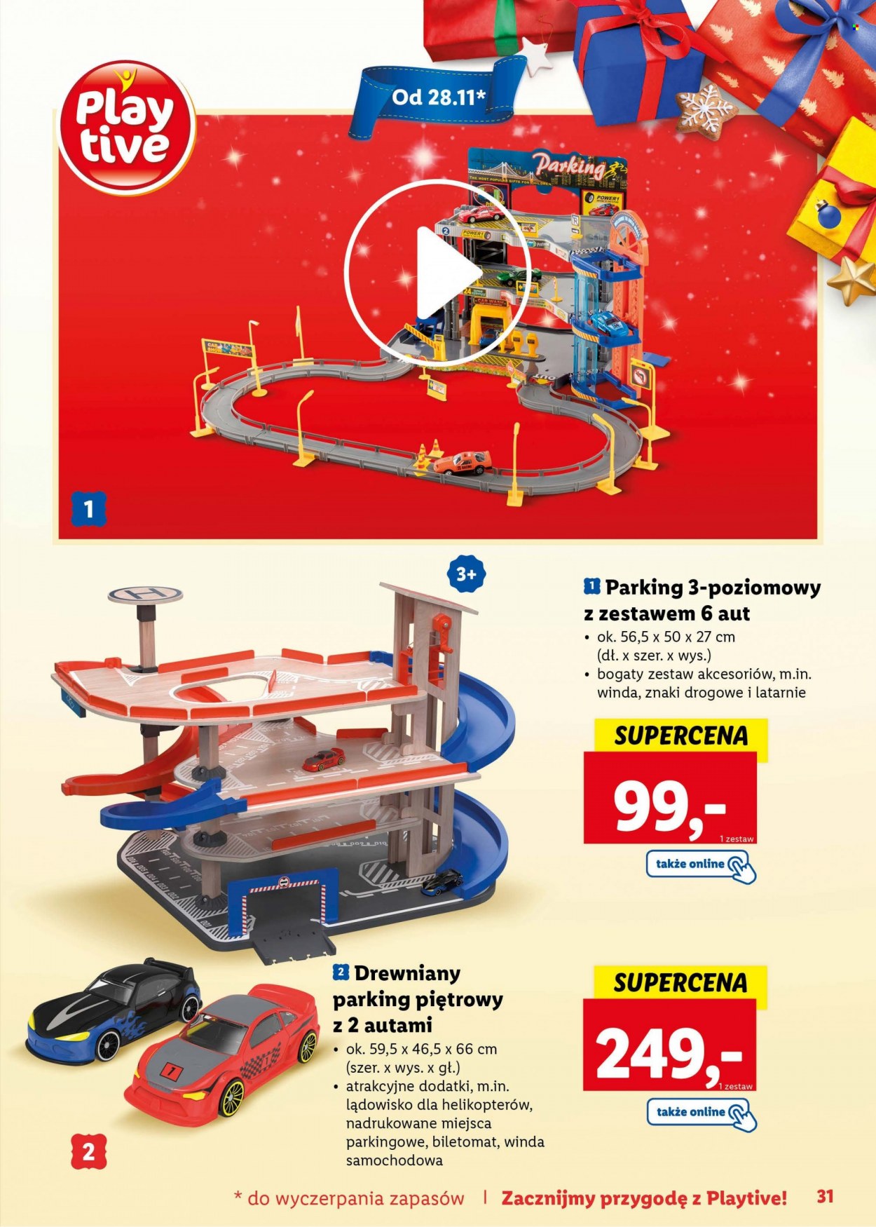 Gazetka Lidl - Produkty w akcji - zabawki drewniane, tor wyścigowy, parking, znaki drogowe. Strona 31.