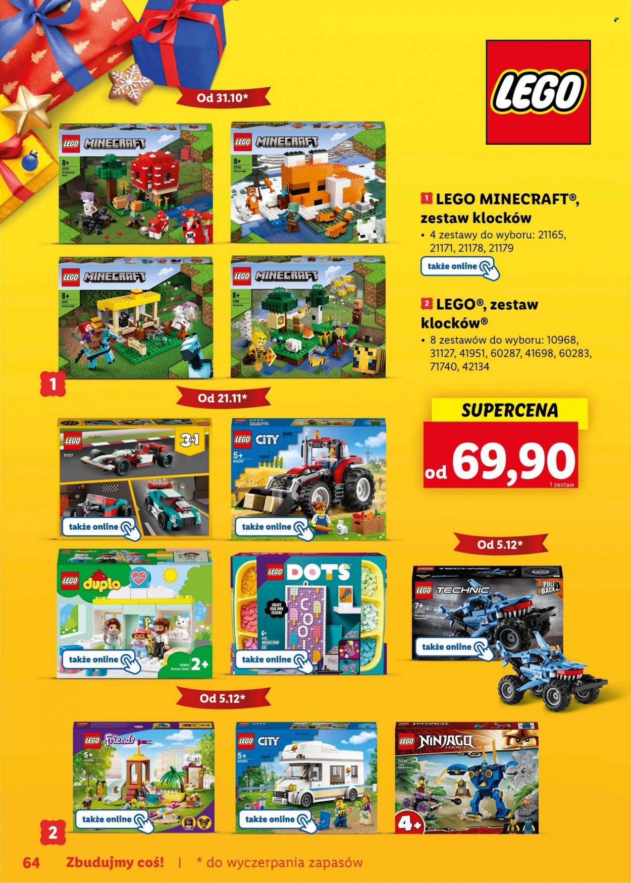 Gazetka Lidl - Produkty w akcji - Minecraft, LEGO Ninjago, LEGO, LEGO City, LEGO Duplo, LEGO Friends, LEGO Minecraft, LEGO Technic, klocki. Strona 64.