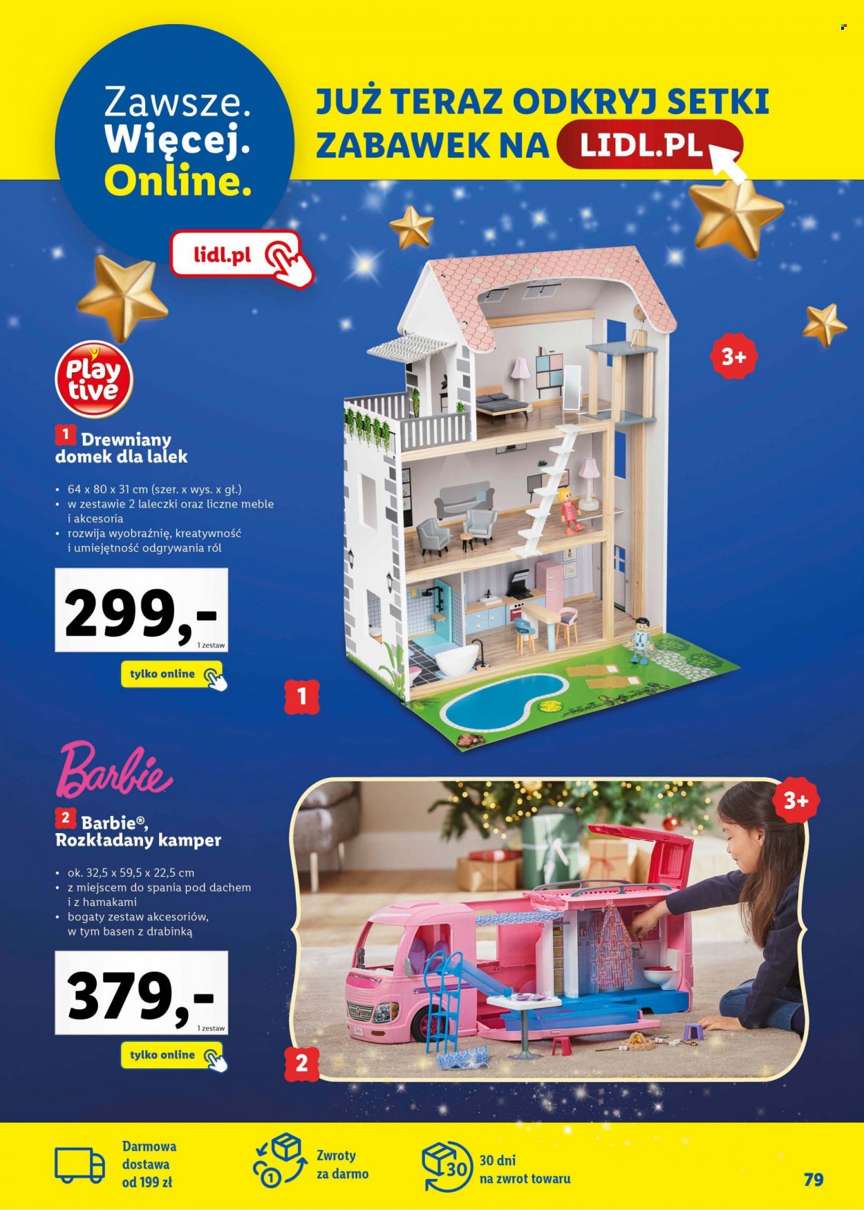 Gazetka Lidl - Produkty w akcji - drabina, Barbie, domek dla lalek, zabawki drewniane, basen. Strona 79.