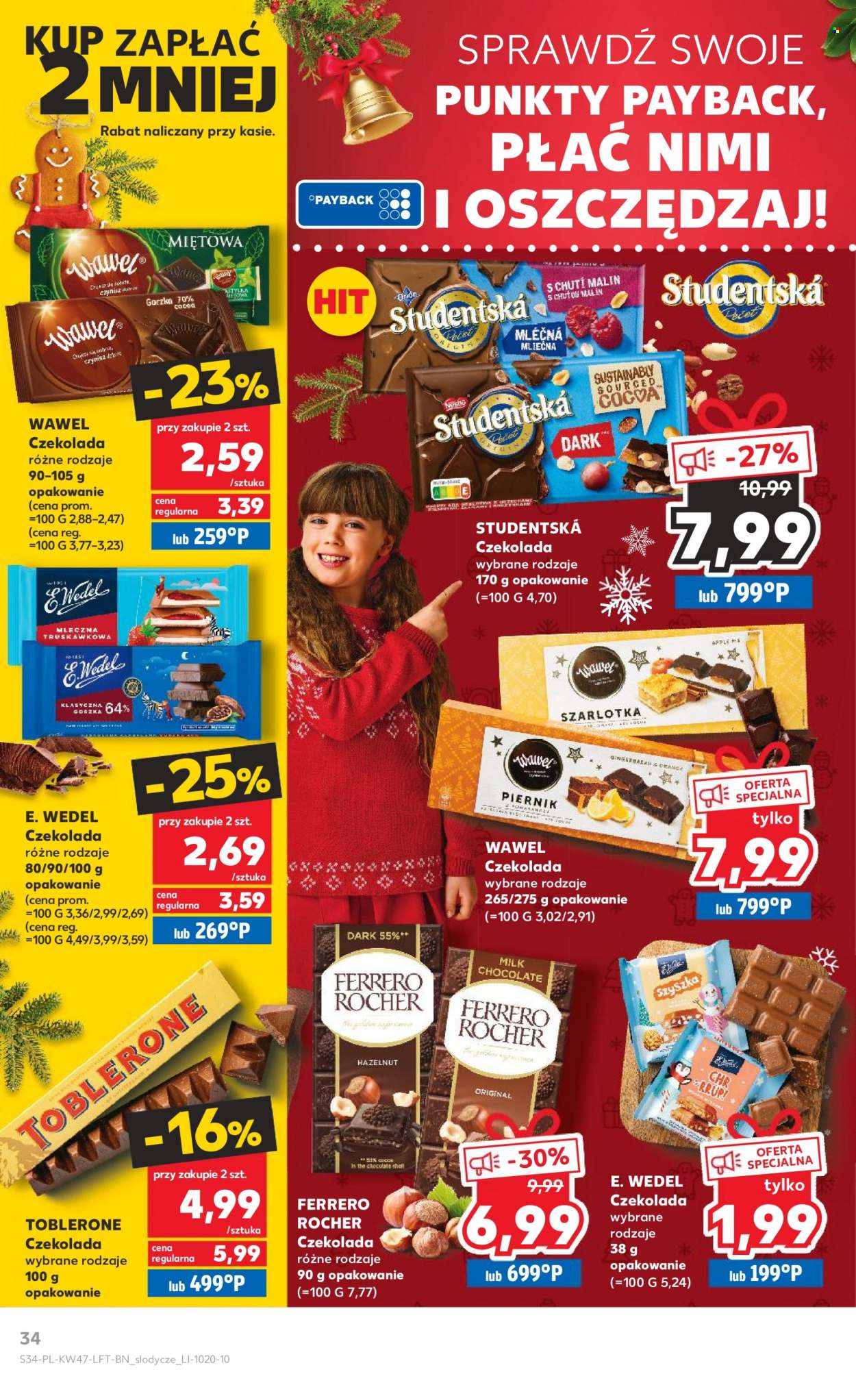 Gazetka Kaufland - 24.11.2022 - 30.11.2022 - Produkty w akcji - czekolada, Wawel, Orion, E. Wedel, Toblerone, Ferrero, Ferrero Rocher. Strona 34.