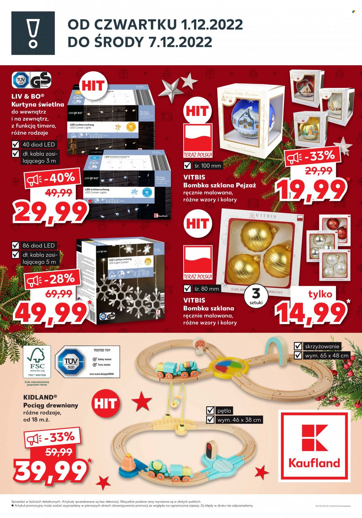 Gazetka Kaufland - 1.12.2022 - 7.12.2022 - Produkty w akcji - bombki, dekoracja świąteczna, pociąg, zabawki drewniane, dekoracje swietlne. Strona 2.