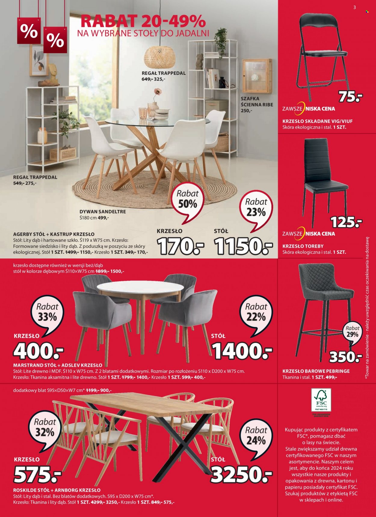 Gazetka JYSK - 4.01.2023 - 31.01.2023 - Produkty w akcji - krzesło, krzesło składane, stół, dywan, regał, szafka. Strona 3.