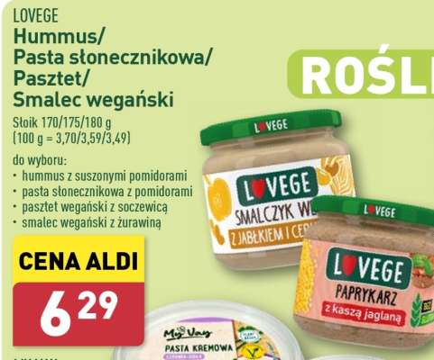 LOVEGE Hummus/Pasta słonecznikowa/Pasztet/Smalec wegański