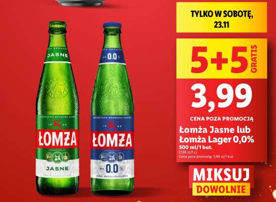 Łomża Jasne lub Łomża Lager 0,0%