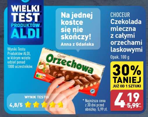 CHOCEUR Czekolada mleczna z całymi orzechami laskowymi