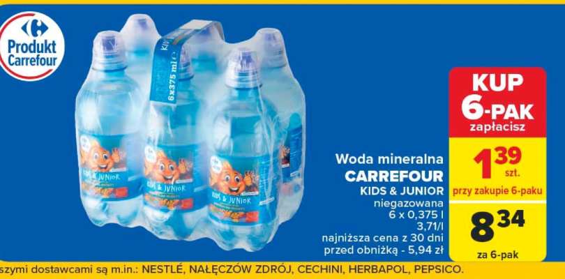 Woda mineralna CARREFOUR KIDS & JUNIOR niegazowana