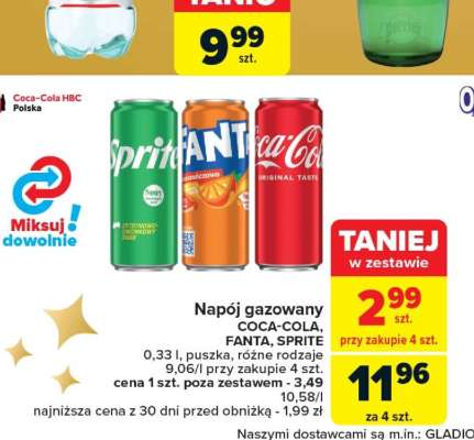 Napój gazowany COCA-COLA, FANTA, SPRITE