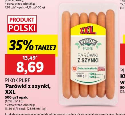 PIKOK PURE Parówki z szynki, XXL