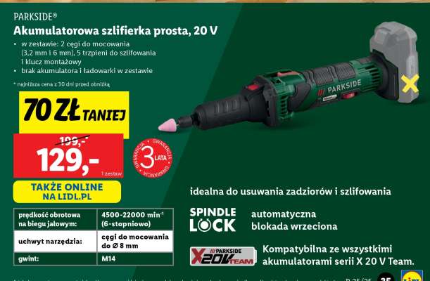 PARKSIDE® Akumulatorowa szlifierka prosta, 20 V