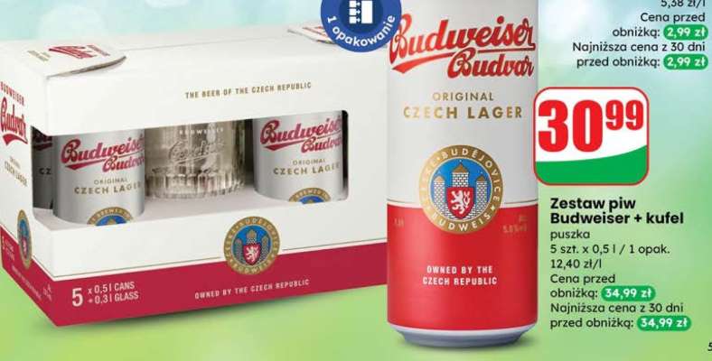 Zestaw piw Budweiser + kufel