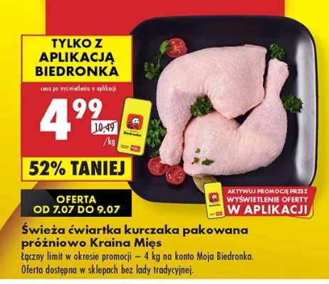 Świeża ćwiartka kurczaka pakowana próżniowo Kraina Mięs