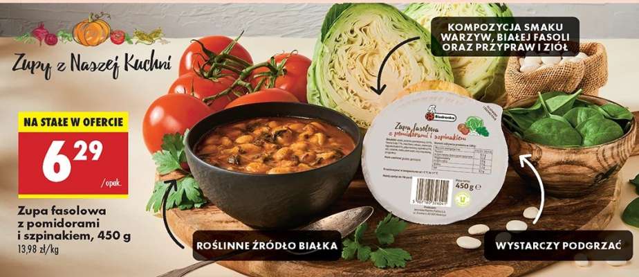 Zupa fasolowa z pomidorami i szpinakiem, 450 g