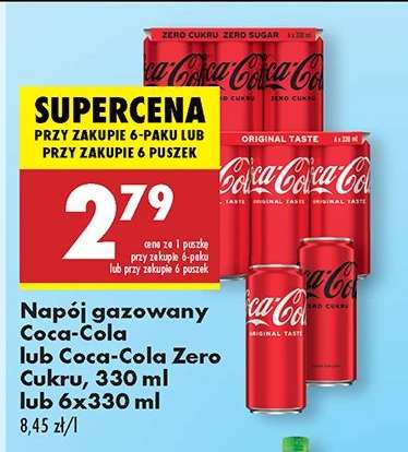 Napój gazowany Coca-Cola lub Coca-Cola Zero Cukru, 330 ml lub 6x330 ml