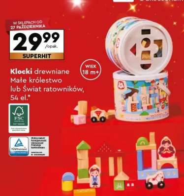 Klocki drewniane Małe królestwo lub Świat ratowników, 54 el.