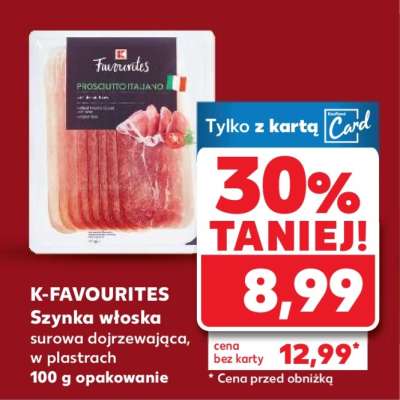 K-FAVOURITES Szynka włoska surowa dojrzewająca, w plastrach 100 g opakowanie