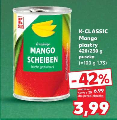 K-CLASSIC Mango plastry 420/230 g puszka