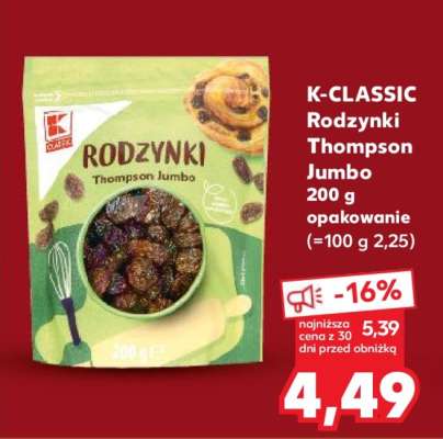 K-CLASSIC Rodzynki Thompson Jumbo 200 g opakowanie