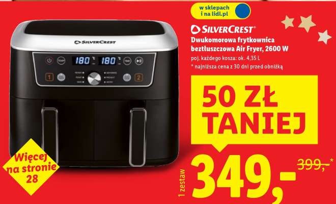 SilverCrest Dwukomorowa frytkownica beztłuszczowa Air Fryer, 2600 W