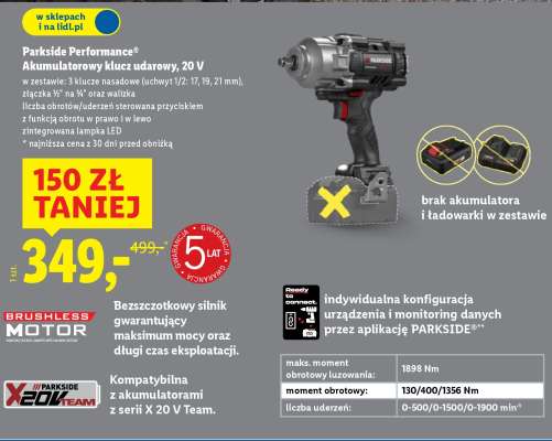 PARKSIDE PERFORMANCE® Akumulatorowy klucz udarowy, 20 V