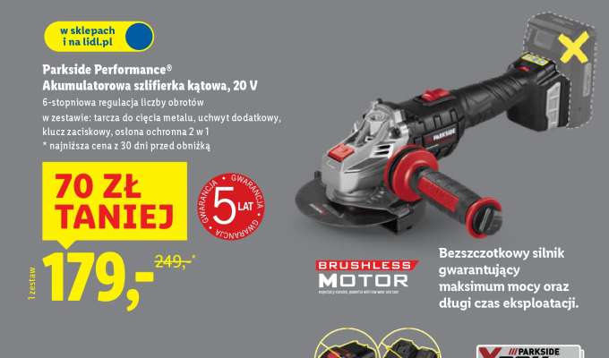 PARKSIDE PERFORMANCE® Akumulatorowa szlifierka kątowa 20 V