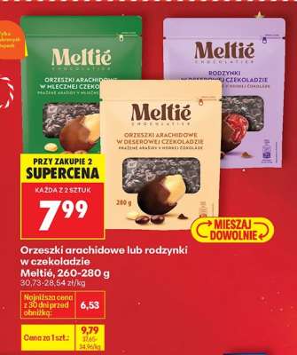 Orzeszki arachidowe lub rodzynki w czekoladzie Meltié, 260/280 g