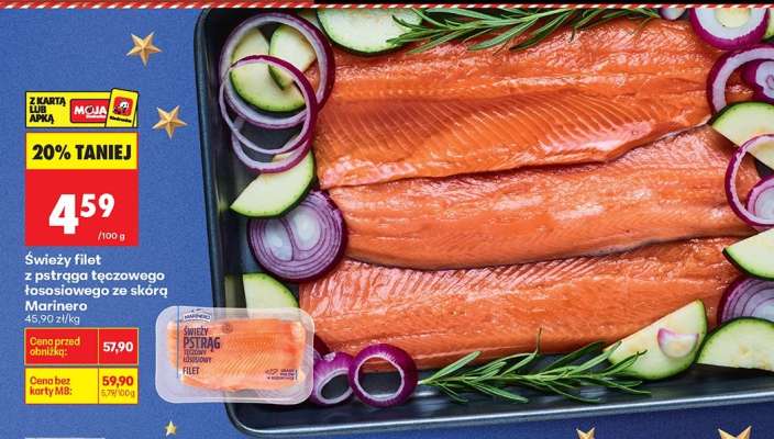 Świeży filet z pstrąga tęczowego łososiowego ze skórą Marinero