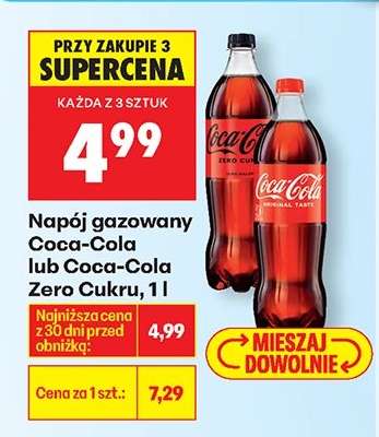 Napój gazowany Coca-Cola lub Coca-Cola Zero Cukru, 1 l