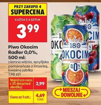 Piwo Okocim Radler 0,0%, 500 ml