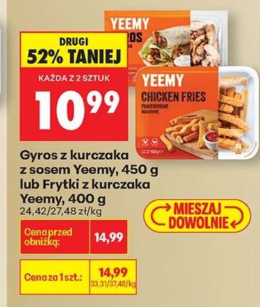 Gyros z kurczaka z sosem Yeemy, 450 g lub Frytki z kurczaka Yeemy, 400 g