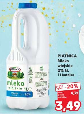 PIĄTNICA Mleko wiejskie 2% tł. 1 l butelka