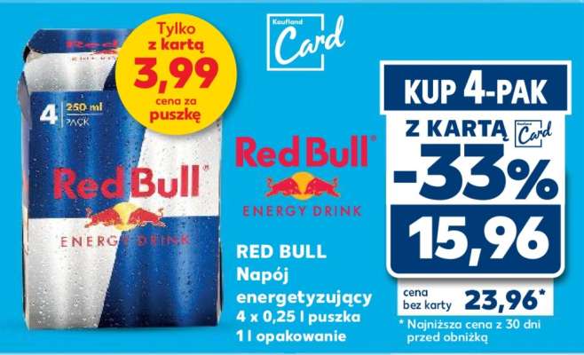 RED BULL Napój energetyzujący 4 x 0,25 l puszka 1l opakowanie
