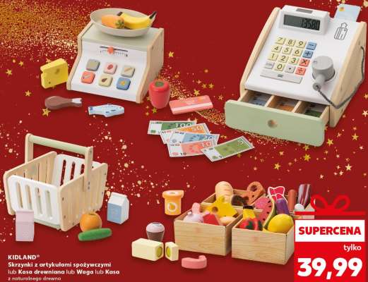 KIDLAND® Skrzynki z artykułami spożywczymi lub Kasa drewniana lub Waga lub Kasa