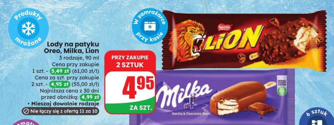 Lody na patyku Oreo, Milka, Lion