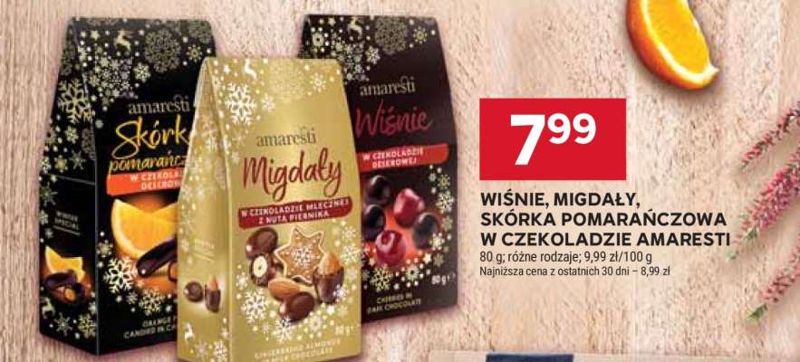 Wiśnie, Migdały, Skórka Pomarańczowa w Czekoladzie Amaretti
