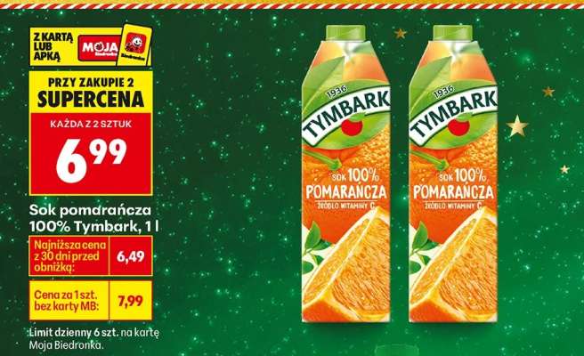 Sok pomarańcza 100% Tymbark, 1 l