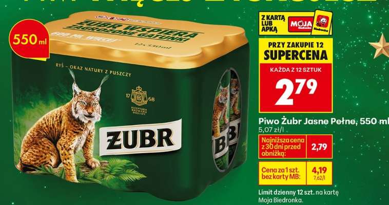 Piwo Żubr Jasne Pełne, 550 ml