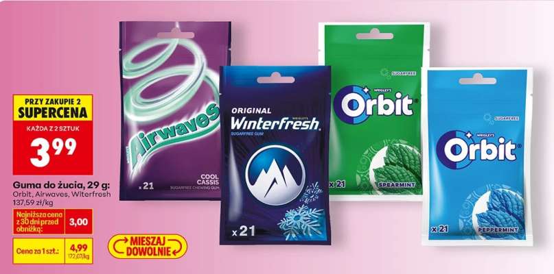 Guma do żucia, 29 g: Orbit, Airwaves, Winterfresh