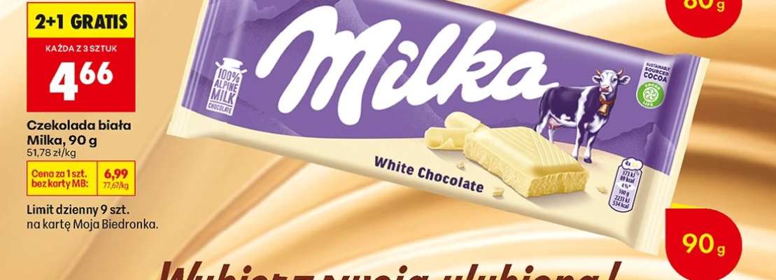 Czekolada biała Milka, 90 g