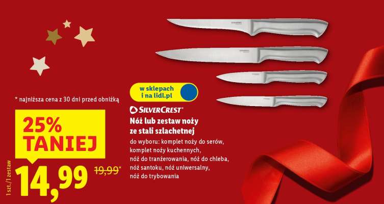 Nóż lub zestaw noży ze stali szlachetnej