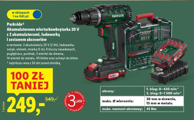 PARKSIDE® Akumulatorowa wiertarkowkrętarka 20 V