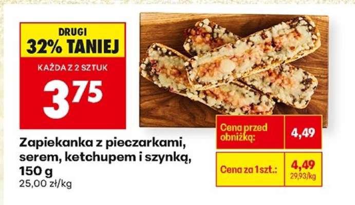 Zapiekanka z pieczarkami , serem ketchupem i szynką , 150 g