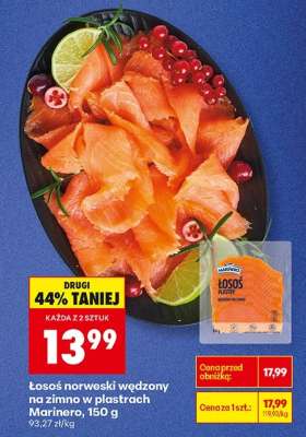 Łosoś norweski wędzony na zimno w plastrach Marinero, 150 g