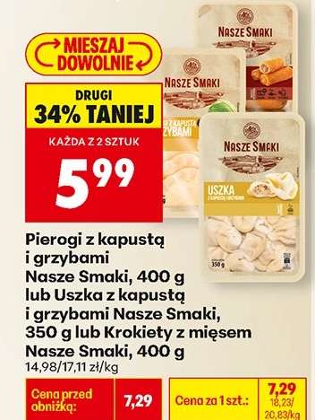Pierogi z kapustą i grzybami Nasze Smaki, 400 g lub Uszka z kapustą i grzybami Nasze Smaki, 350 g lub Krokiety z mięsem Nasze Smaki, 400 g