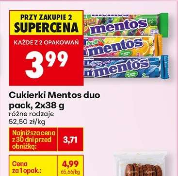 Cukierki Mentos duo pack, 2x38 g