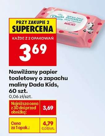 Nawilżany papier toaletowy o zapachu maliny Dada Kids , 60 szt