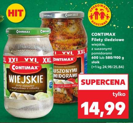 CONTIMAX Filety śledziowe wiejskie, z suszonymi pomidorami 600 lub 580/900 g słoik