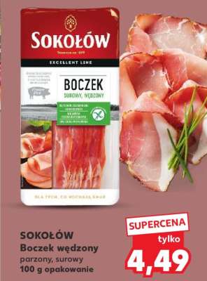 SOKOŁÓW Boczek wędzony parzony, surowy 100 g opakowanie