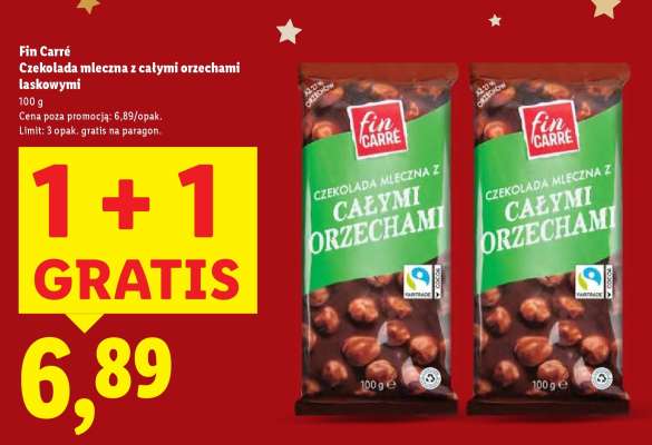 FIN CARRÉ Czekolada mleczna z całymi orzechami laskowymi